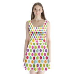 Polka Dot Yellow Green Blue Pink Purple Red Rainbow Color Split Back Mini Dress 