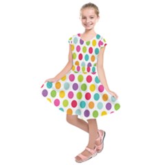 Polka Dot Yellow Green Blue Pink Purple Red Rainbow Color Kids  Short Sleeve Dress