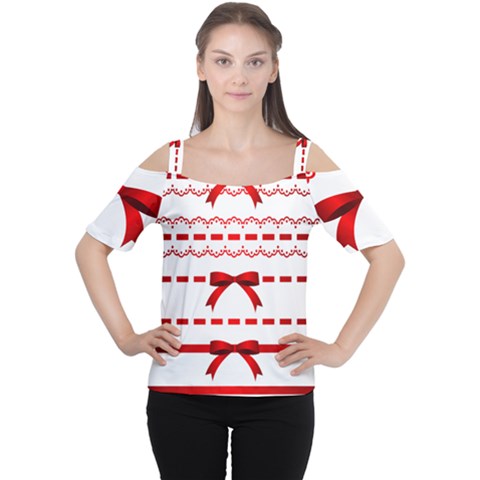 Ribbon Red Line Women s Cutout Shoulder Tee by Mariart