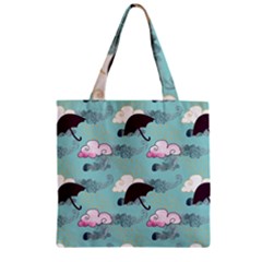 Rain Clouds Umbrella Blue Sky Pink Zipper Grocery Tote Bag by Mariart