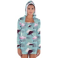 Rain Clouds Umbrella Blue Sky Pink Women s Long Sleeve Hooded T-shirt by Mariart