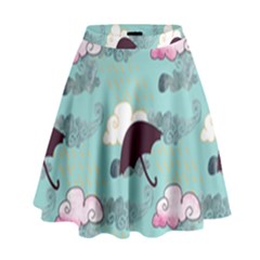 Rain Clouds Umbrella Blue Sky Pink High Waist Skirt by Mariart