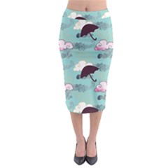 Rain Clouds Umbrella Blue Sky Pink Midi Pencil Skirt by Mariart