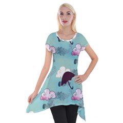 Rain Clouds Umbrella Blue Sky Pink Short Sleeve Side Drop Tunic by Mariart