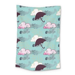 Rain Clouds Umbrella Blue Sky Pink Small Tapestry