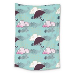 Rain Clouds Umbrella Blue Sky Pink Large Tapestry by Mariart