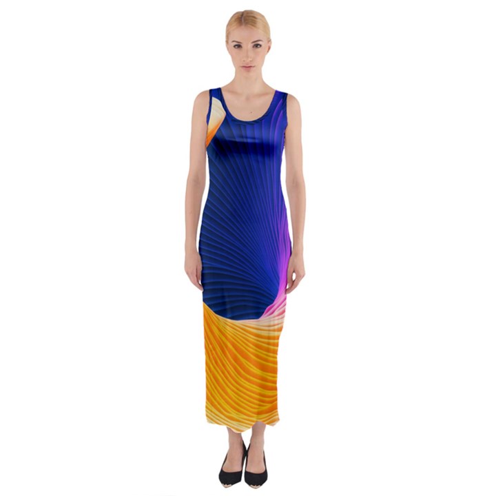 Wave Waves Chefron Color Blue Pink Orange White Red Purple Fitted Maxi Dress