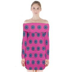 Polka Dot Circle Pink Purple Green Long Sleeve Off Shoulder Dress by Mariart