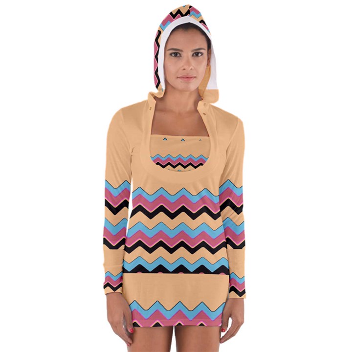 Chevrons Patterns Colorful Stripes Background Art Digital Women s Long Sleeve Hooded T-shirt