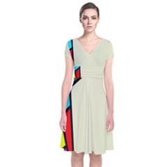 Digitally Created Abstract Page Border With Copyspace Short Sleeve Front Wrap Dress by Simbadda