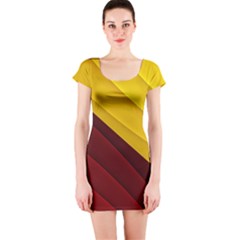 3d Glass Frame With Red Gold Fractal Background Short Sleeve Bodycon Dress by Simbadda