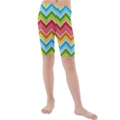 Colorful Background Of Chevrons Zigzag Pattern Kids  Mid Length Swim Shorts by Simbadda