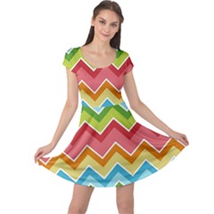 Colorful Background Of Chevrons Zigzag Pattern Cap Sleeve Dresses by Simbadda