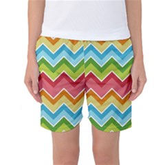 Colorful Background Of Chevrons Zigzag Pattern Women s Basketball Shorts by Simbadda