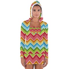 Colorful Background Of Chevrons Zigzag Pattern Women s Long Sleeve Hooded T-shirt by Simbadda