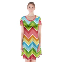 Colorful Background Of Chevrons Zigzag Pattern Short Sleeve V-neck Flare Dress by Simbadda