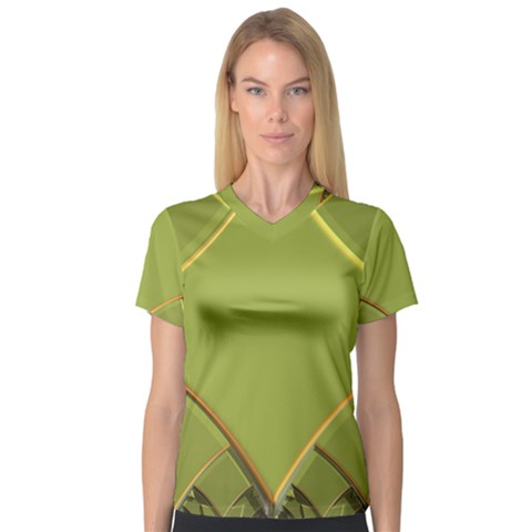 Fractal Green Diamonds Background Women s V-neck Sport Mesh Tee by Simbadda