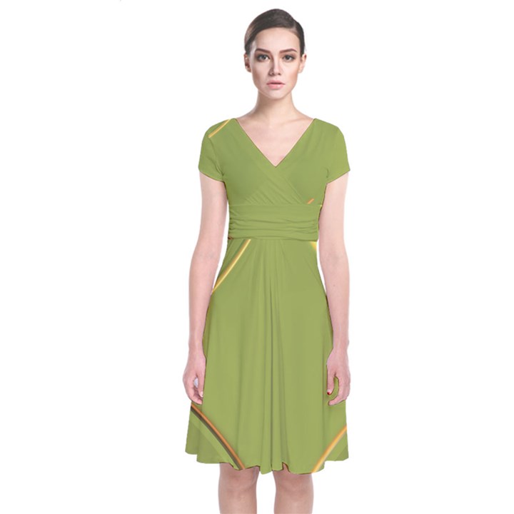 Fractal Green Diamonds Background Short Sleeve Front Wrap Dress