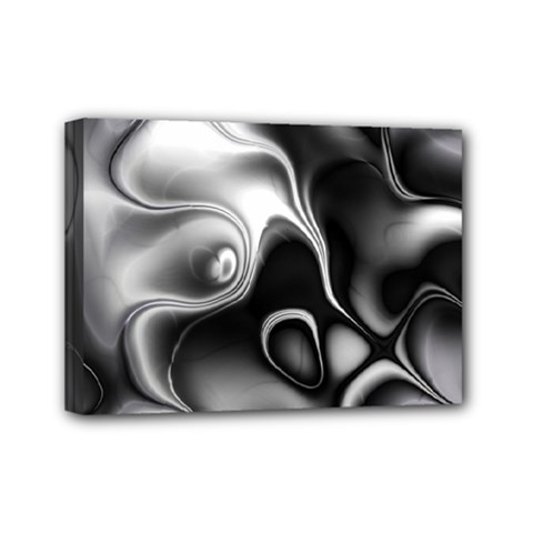 Fractal Black Liquid Art In 3d Glass Frame Mini Canvas 7  X 5  by Simbadda