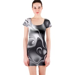 Fractal Black Liquid Art In 3d Glass Frame Short Sleeve Bodycon Dress by Simbadda