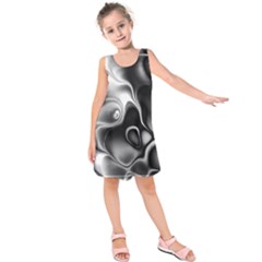 Fractal Black Liquid Art In 3d Glass Frame Kids  Sleeveless Dress by Simbadda