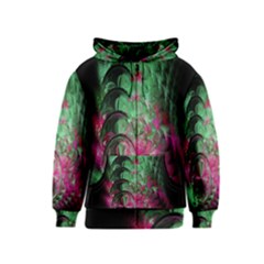 Pink And Green Shapes Make A Pretty Fractal Image Kids  Zipper Hoodie by Simbadda