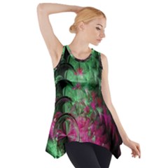 Pink And Green Shapes Make A Pretty Fractal Image Side Drop Tank Tunic by Simbadda