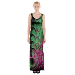 Pink And Green Shapes Make A Pretty Fractal Image Maxi Thigh Split Dress by Simbadda