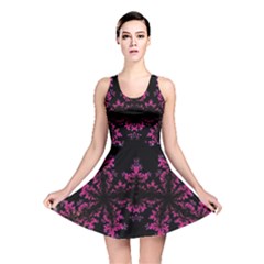 Violet Fractal On Black Background In 3d Glass Frame Reversible Skater Dress by Simbadda