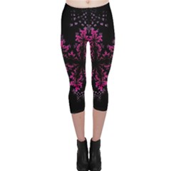 Violet Fractal On Black Background In 3d Glass Frame Capri Leggings  by Simbadda