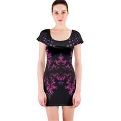 Violet Fractal On Black Background In 3d Glass Frame Short Sleeve Bodycon Dress by Simbadda