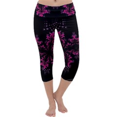 Violet Fractal On Black Background In 3d Glass Frame Capri Yoga Leggings by Simbadda