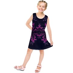 Violet Fractal On Black Background In 3d Glass Frame Kids  Tunic Dress by Simbadda