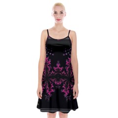 Violet Fractal On Black Background In 3d Glass Frame Spaghetti Strap Velvet Dress by Simbadda