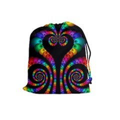 Fractal Drawing Of Phoenix Spirals Drawstring Pouches (large)  by Simbadda