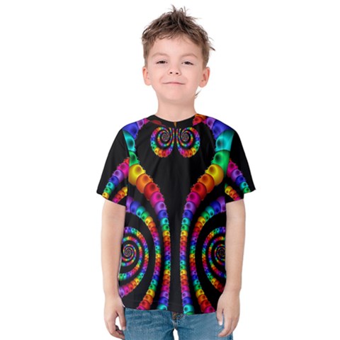 Fractal Drawing Of Phoenix Spirals Kids  Cotton Tee by Simbadda