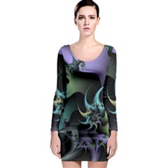 Fractal Image With Sharp Wheels Long Sleeve Bodycon Dress by Simbadda