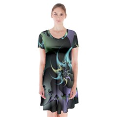 Fractal Image With Sharp Wheels Short Sleeve V-neck Flare Dress by Simbadda