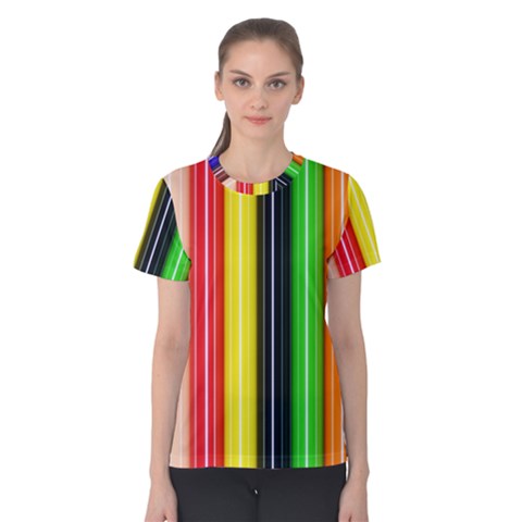 Stripes Colorful Striped Background Wallpaper Pattern Women s Cotton Tee by Simbadda