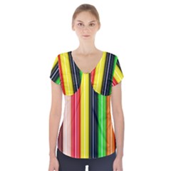 Stripes Colorful Striped Background Wallpaper Pattern Short Sleeve Front Detail Top by Simbadda