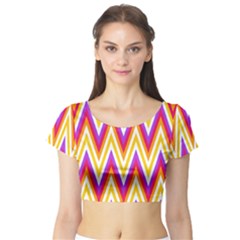 Colorful Chevrons Zigzag Pattern Seamless Short Sleeve Crop Top (tight Fit) by Simbadda