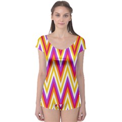 Colorful Chevrons Zigzag Pattern Seamless Boyleg Leotard  by Simbadda