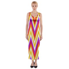 Colorful Chevrons Zigzag Pattern Seamless Fitted Maxi Dress by Simbadda