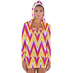 Colorful Chevrons Zigzag Pattern Seamless Women s Long Sleeve Hooded T-shirt by Simbadda