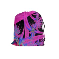 Fractal In Bright Pink And Blue Drawstring Pouches (large)  by Simbadda