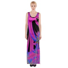 Fractal In Bright Pink And Blue Maxi Thigh Split Dress by Simbadda