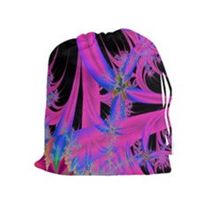 Fractal In Bright Pink And Blue Drawstring Pouches (extra Large) by Simbadda