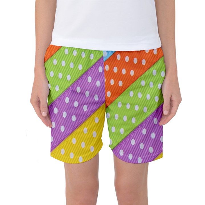 Colorful Easter Ribbon Background Women s Basketball Shorts