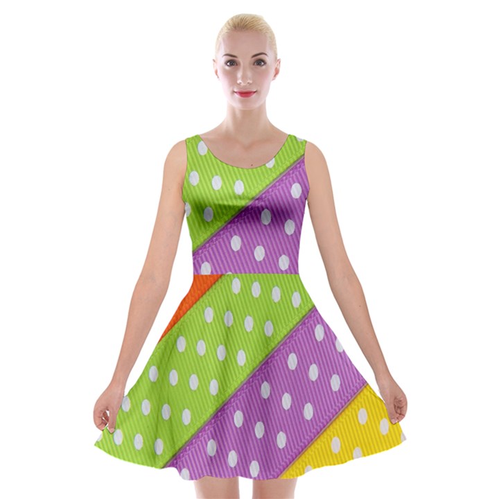 Colorful Easter Ribbon Background Velvet Skater Dress