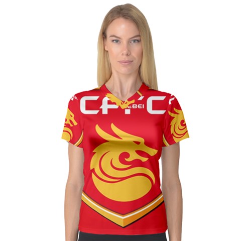 Hebei China Fortune F C  Women s V-neck Sport Mesh Tee by Valentinaart